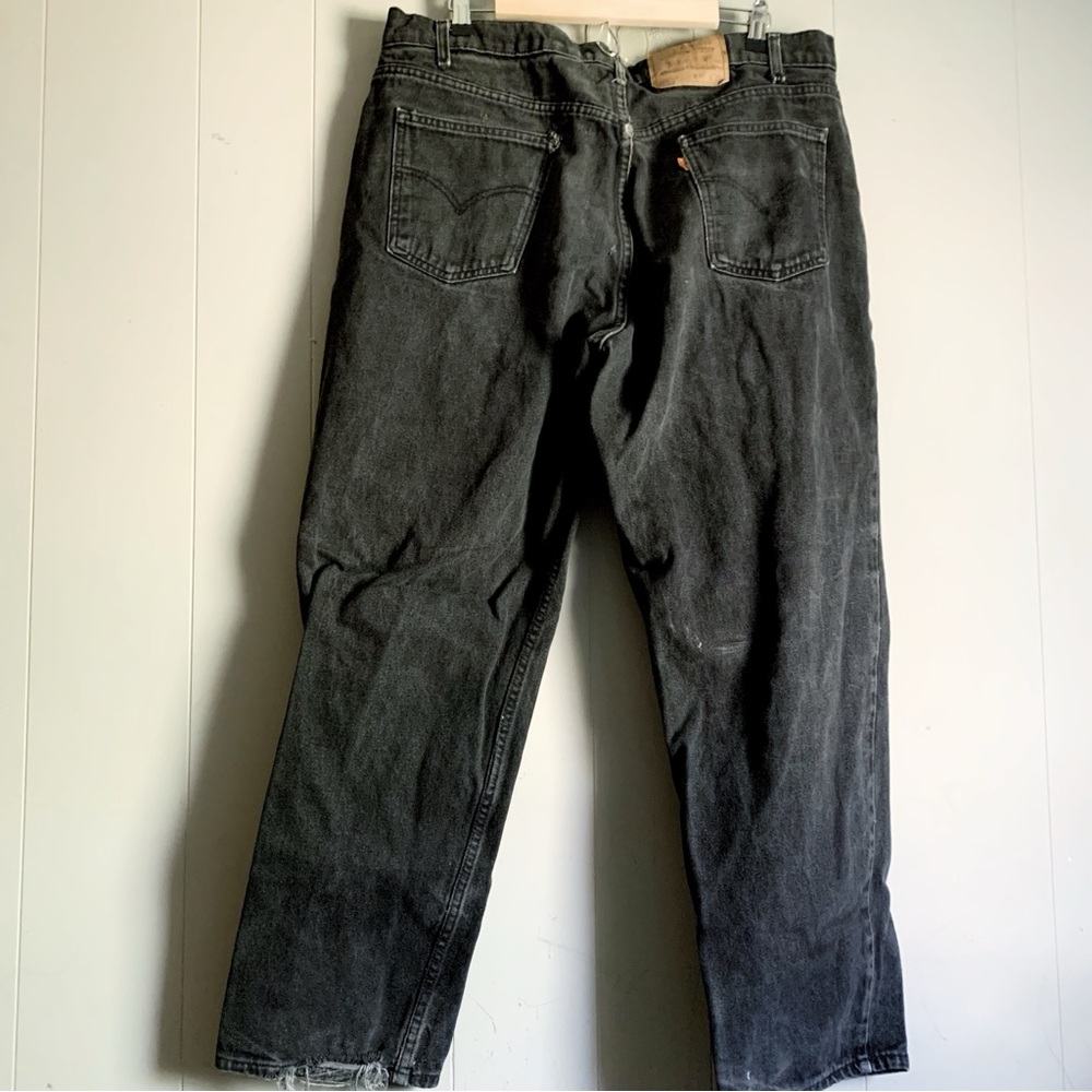 90s Levi’s 550 Black Orange Tab Jeans USA 40x30 Grunge Tapered Faded Distressed